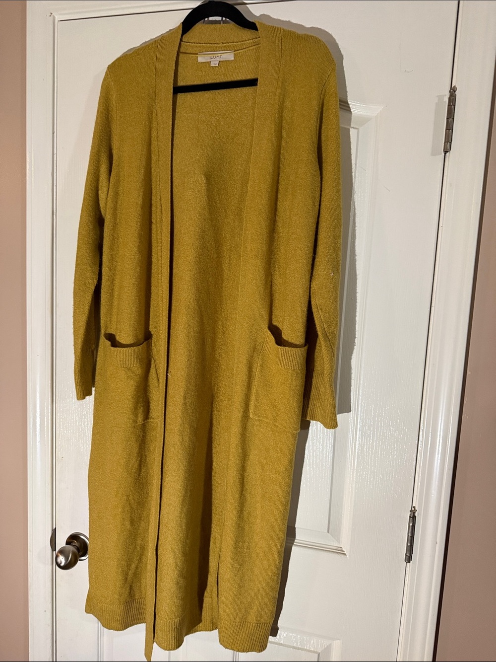 LOFT Long Open-Front Mustard Yellow Cardigan